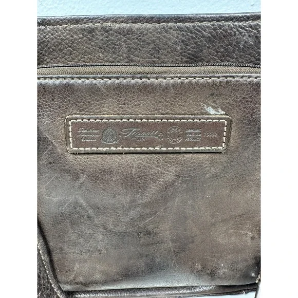 Vintage Fossil 1954 Crossbody Genuine Leather Bag Organizer Dark Brown 75082 - Picture 4 of 16